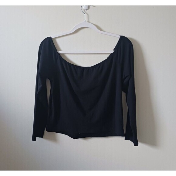 Fashion Nova Crop Top Lace Up Off The Schoulder Long Sleeve Black Size 2X NWT - Picture 2 of 6